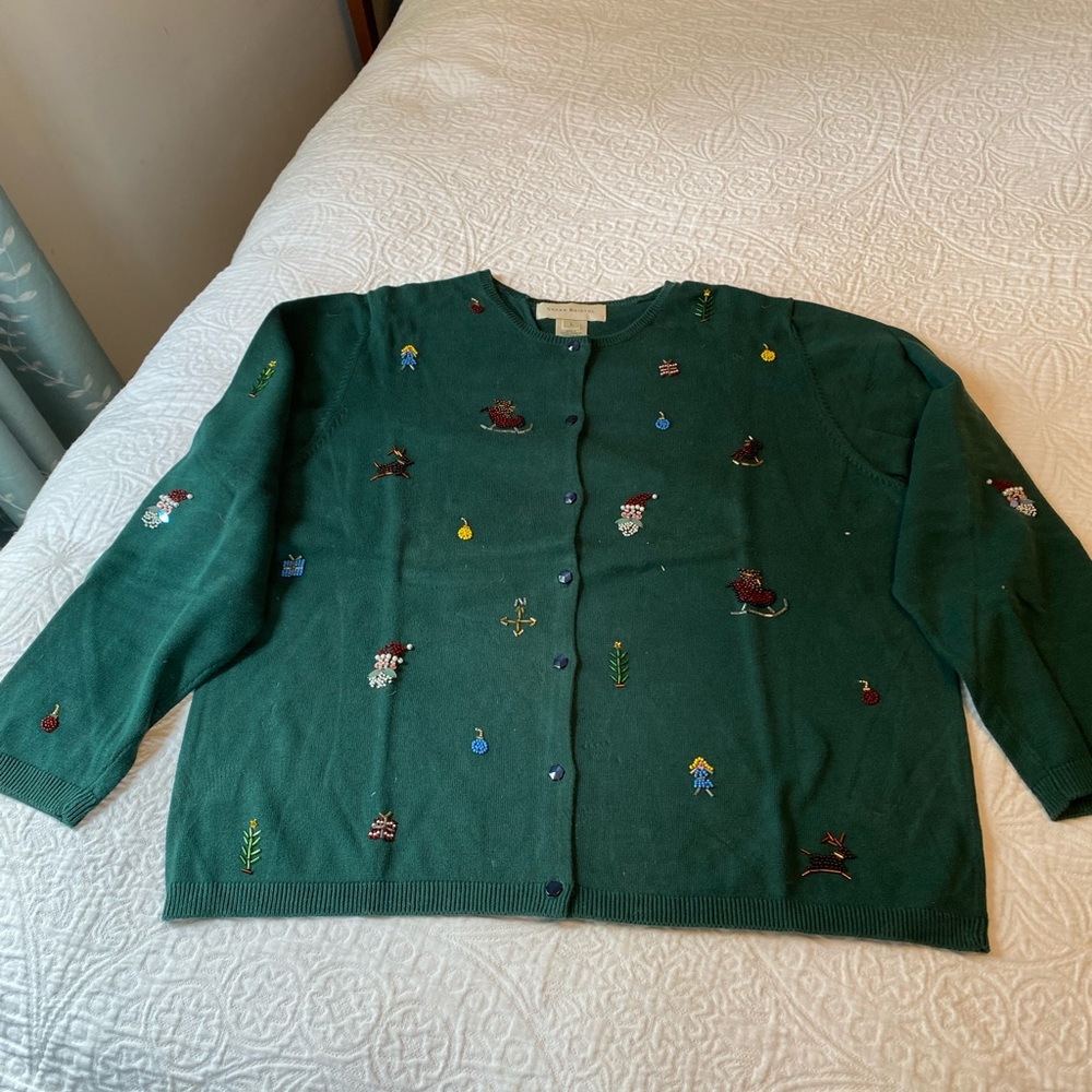 Susan Bristol Christmas Beaded Sweater Set - Picture 2 of 10